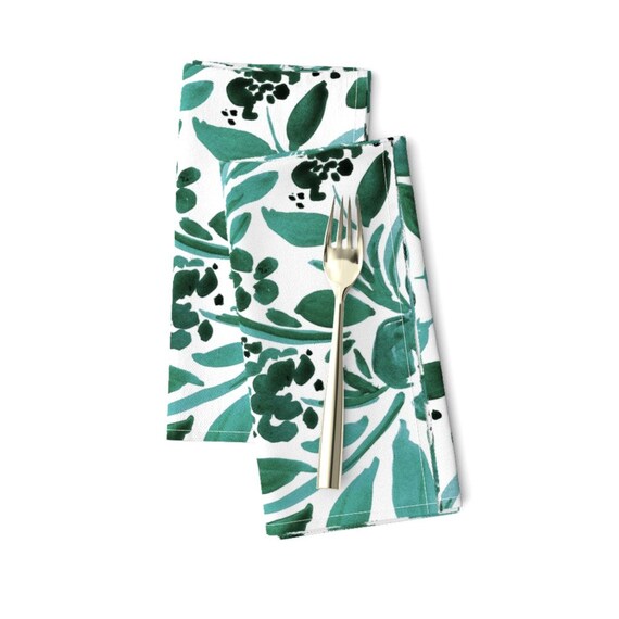 Green Dinner Napkins set of 2 Jadefloral by Crystal_walen Etsy UK