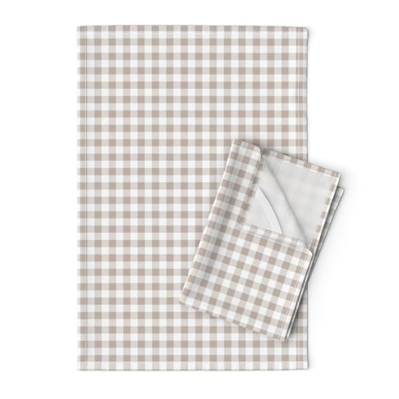 Plaid Kitchen Towels Taupe & White