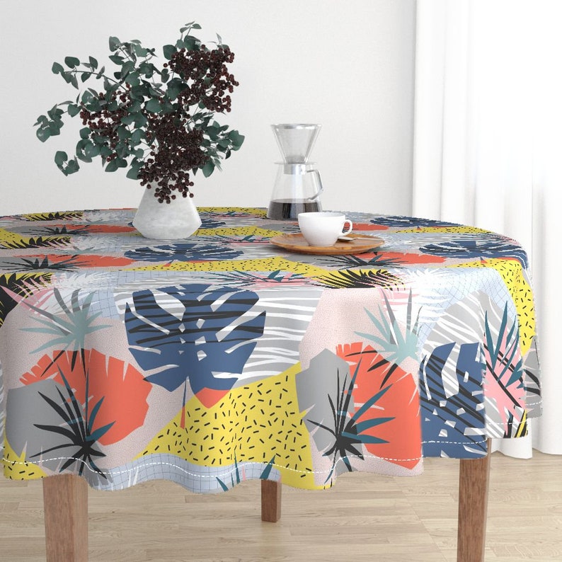 Minimal Round Tablecloth Minimal Tropical Leaves by Tropical Cotton Sateen Circle Tablecloth by Spoonflower