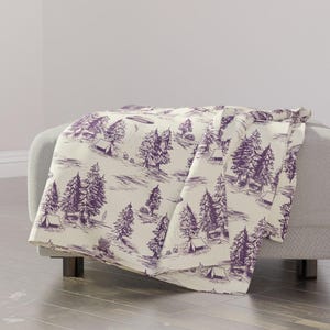 Alien Toile Throw Blanket - Beige Purple Large Scale Hidden Design Throw Blanket - Purple Alien Abduction Toile by somecallmebeth