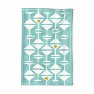 Midcentury Martini Geschirrtuch - Sylvia Retro Martini von lellobird - Mod Gläser Alkohol Leinen Baumwolle Leinen Geschirrtuch von Spoonflower