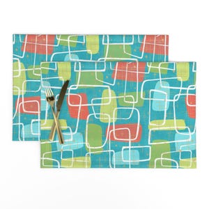 Mid Century Modern Placemats (Set of 2) - Atomic Retro by raqilu - Vintage Style Beach Retro Inspired  Cloth Placemats by Spoonflower