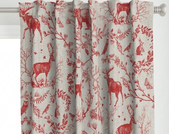 Woodland Toile Curtain Panel - Winter Holidays Woodland Animal Victorian Inspired  Custom Curtain Panel - Winter Toile by nouveau_bohemian -
