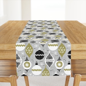 Holiday Table Runner - Vintage Christmas Ornaments by ottomanbrim - Midcentury Mid-century Modern Cotton Sateen Table Runner by Spoonflower
