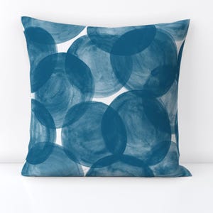 Blue Polka Dot Throw Pillow - Watercolor Dots Ultramarine by friztin - Large Scale  Ocean Blue Decorative Square Throw Pillow by Spoonflower