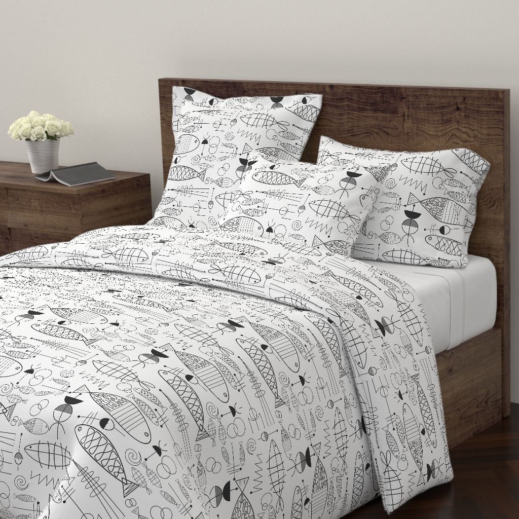 Mid Century Mod Duvet Cover Mid Century Mod Fish By Etsy