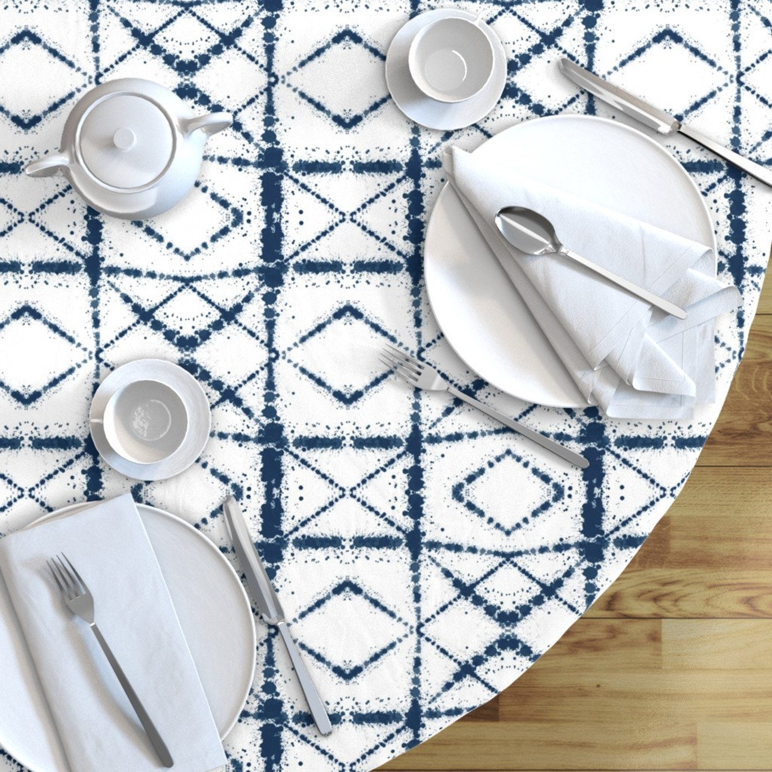 Geometric Shibori Round Tablecloth Indigo Shibori by Etsy