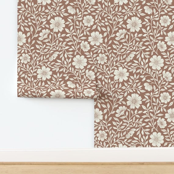 Rustic Farmhouse Non-Pasted Wallpaper Floral Cottagecore Cabincore - Cabincore Floral by little_forest_atelier Wallpaper by Spoonflower