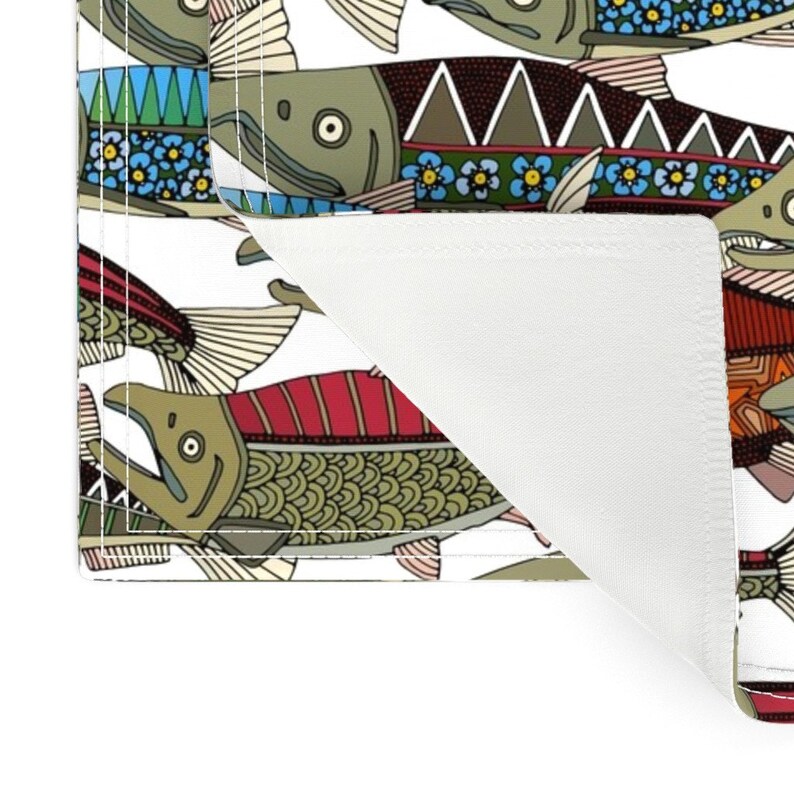 Fish Placemats set of 2 Alaskan Salmon White by Scrummy Etsy