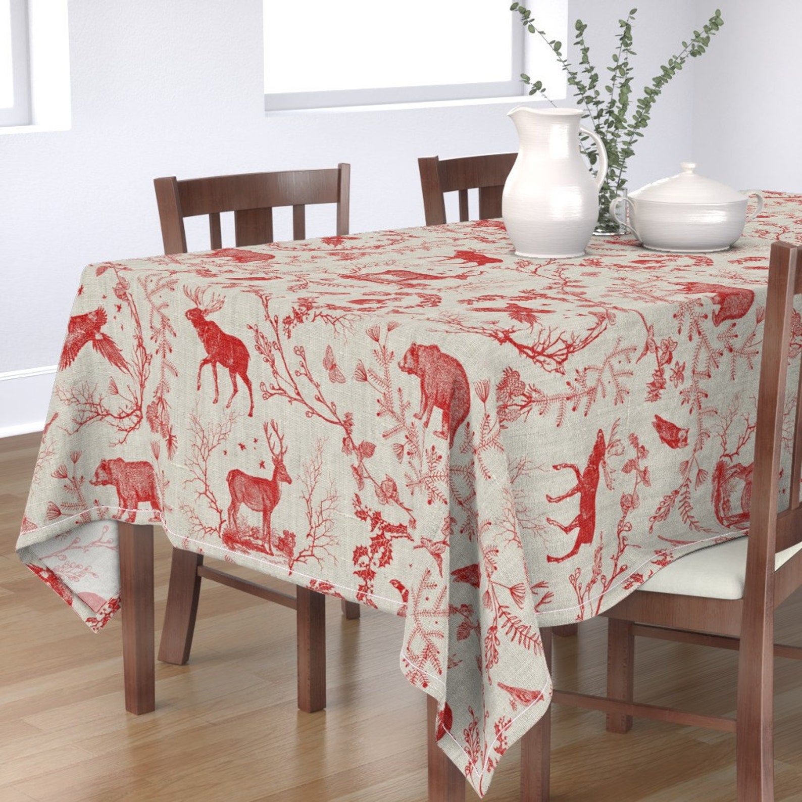 Woodland Christmas Tablecloth Woodland Winter Toile by Etsy