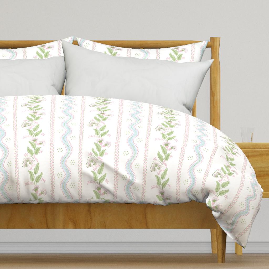 Grandmillennial Bedding - Emma Stripe by danika_herrick - Cottage Stripe Elegant Cotton Sateen Duvet Cover OR Pillow Shams by Spoonflower