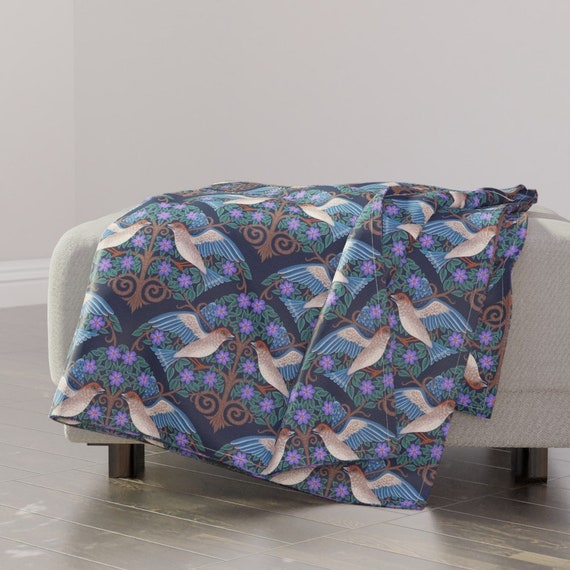 Songbirds Throw Blanket Midnight Garden by Tania crossingham Victorian Botanical Tudor Garden Throw Blanket With Spoonflower Fabric Etsy UK