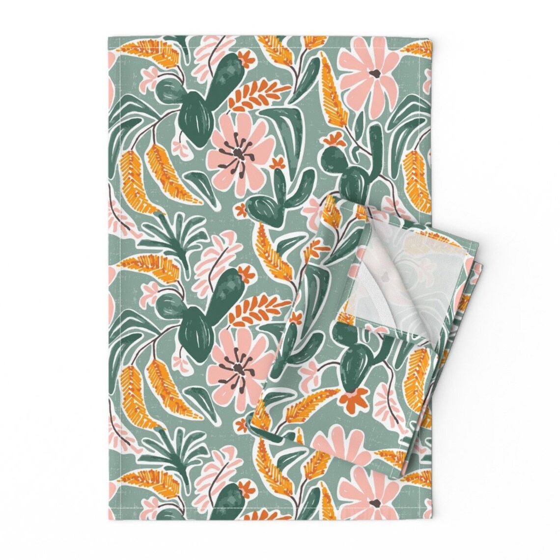 Sage Green Floral Tea Towels Set of 2 Desert Oasis Sage by Etsy