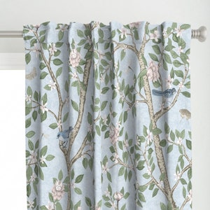 Traditional Peony Curtain Panel - Soft Blue Garden by danika_herrick - Chinoiserie Pale Soft Blue Garden Custom Curtain Panel by Spoonflower