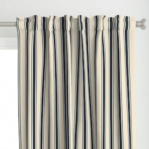 Coastal Stripe Curtain Panel - Regency Stripe Midnight by misentangledvision - Dark Blue Navy Cream Custom Curtain Panel by Spoonflower