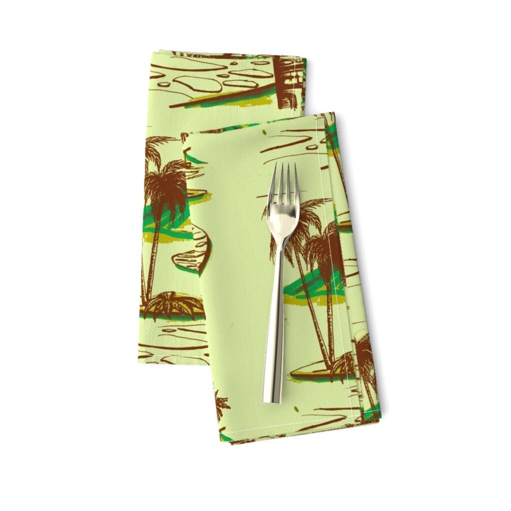 Tiki Party Dinner Napkins Set of 2 Easy Living Moana Loa by sophistatikibydawnfrasier Retro Hawaii Cloth Napkins by