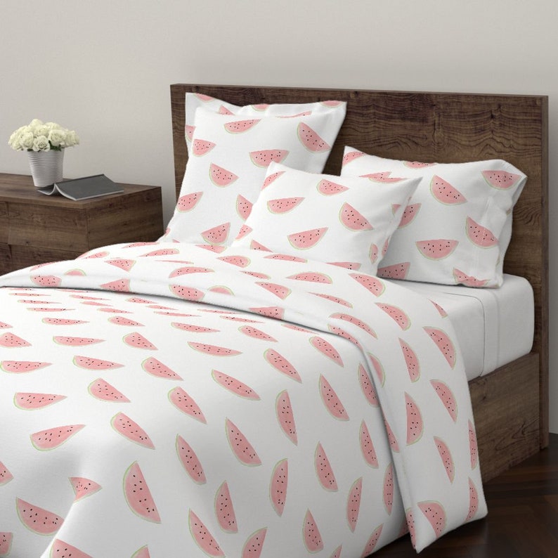 Summer Fruit Pillow Sham Watercolor Cotton Sateen Pillow Sham Bedding by Spoonflower Watermelon Seamless On White by daily/_miracles