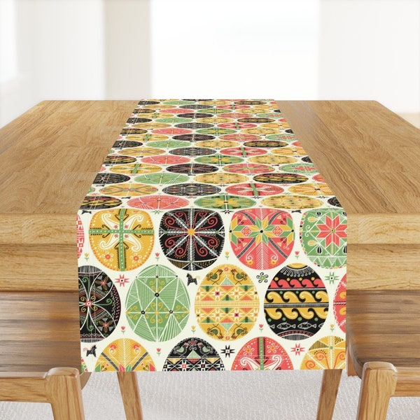 Easter Eggs Table Runner - Ukrainian Easter Folk by hala_kobrynska - Folk Art Festive Decorative Cotton Sateen Table Runner by Spoonflower