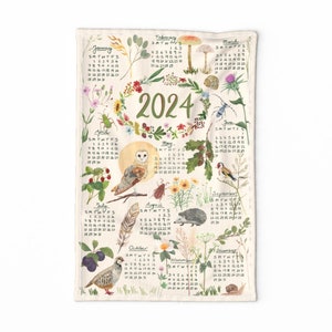 2024 Calendar Tea Towel - 2024 The Woods by dasbrooklyn - Tea Towel Woodland Nature Forest  Linen Cotton Canvas Tea Towel by Spoonflower