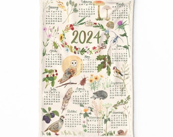 Torchon calendrier 2024 - La forêt 2024 par dasbrooklyn - Torchon en toile de coton et lin nature forêt, forêt par Spoonflower