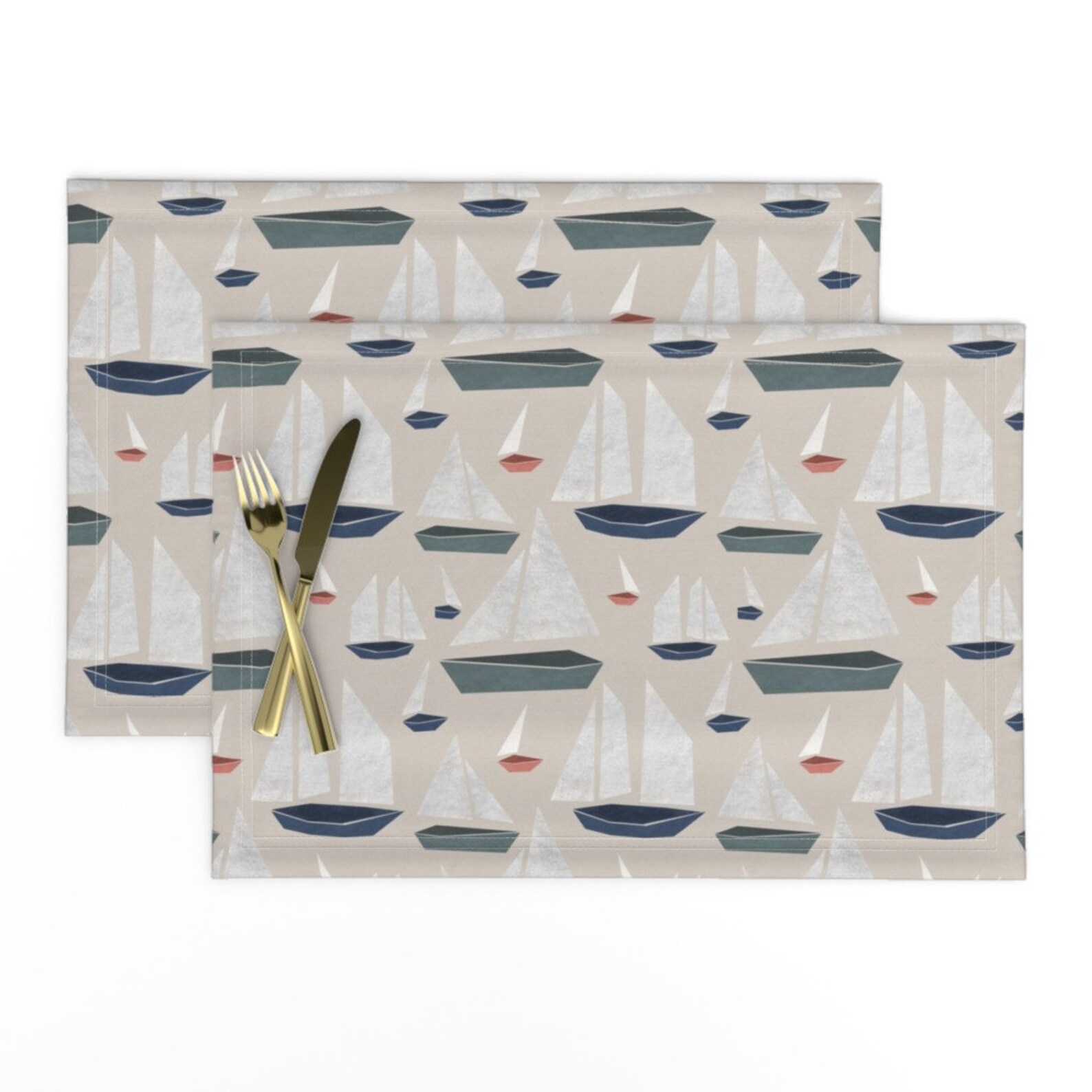 Neutral Nautical Placemats set of 2 Geometric Boats by Etsy