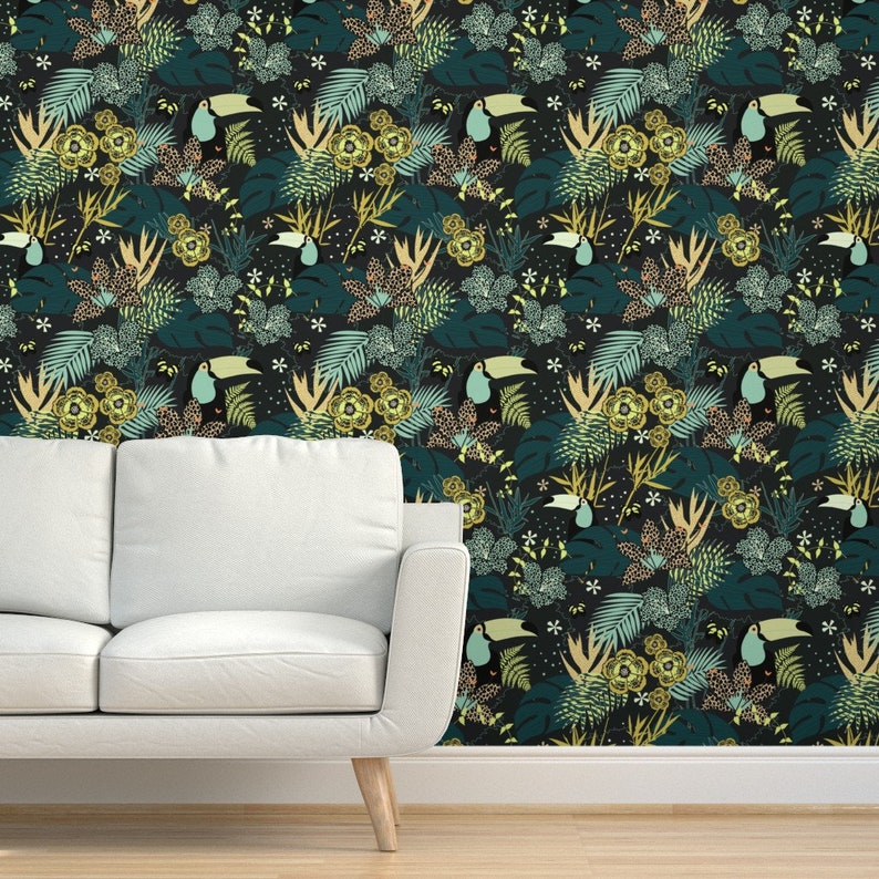 Animal Print Wallpaper Jungle Yellow by Kimsa Tropical | Etsy