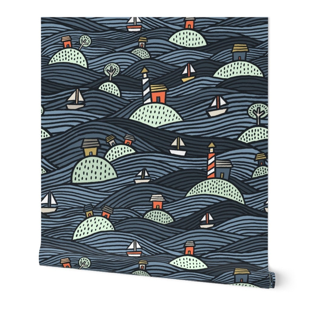 Boats Commercial Grade Wallpaper Islands on the Lake by - Etsy