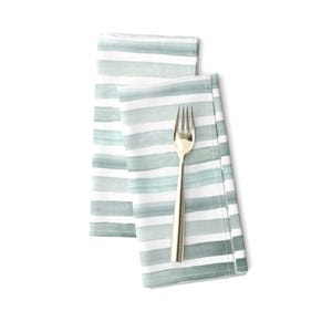 Blue Green Stripe Dinner Napkins (Set of 2) - Stripe Sage by crystal_walen - Ombre Watercolor Modern Nautical Cloth Napkins by Spoonflower