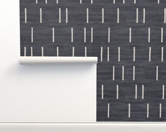 Mud Cloth Non-Pasted Wallpaper Minimalist Lines - Denim_line_mud_cloth Large by holli_zollinger Wallpaper Double Roll by Spoonflower
