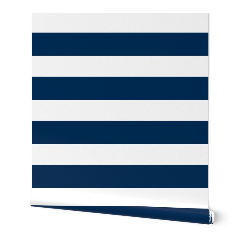 Navy Stripes Wallpaper Preppy Stripes Deep Navy by Etsy
