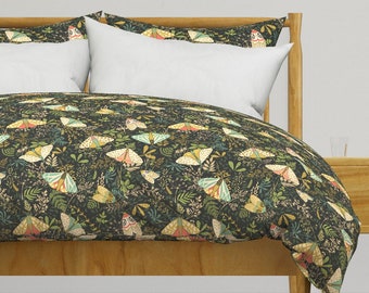 Moths Butterflies Bedding - Microscopic Worlds by garabateo - Green Leaves  Cotton Sateen Duvet Cover OR Pillow Shams by Spoonflower