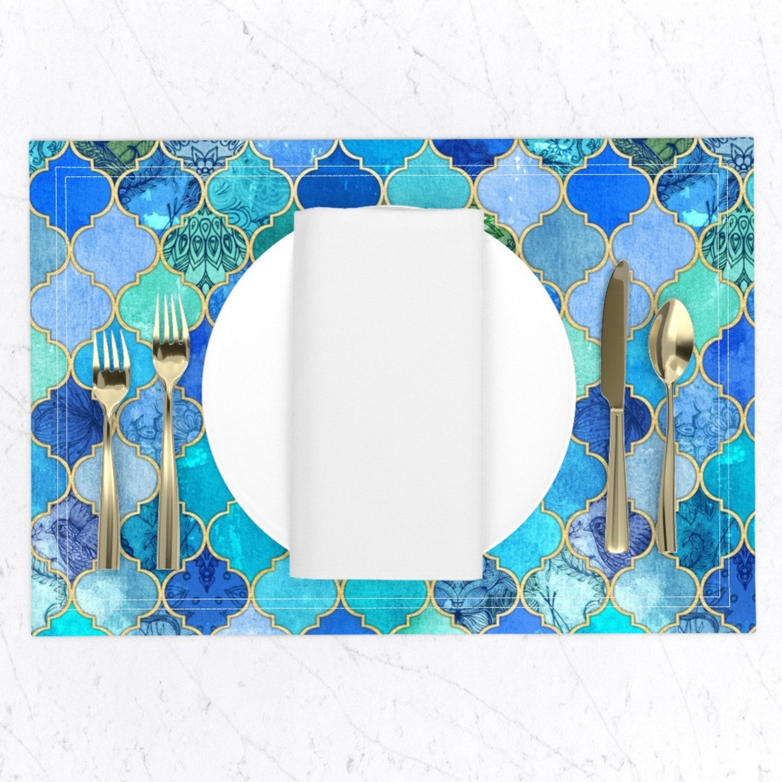 Quatrefoil Placemats set of 2 Cobalt Blue and Aqua Etsy
