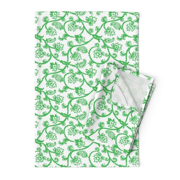 Green Vines Tea Towels (Set of 2) - Provencal Vine by suzb - Botanical Paisley Hand Painted Floral Linen Cotton Tea Towels by Spoonflower