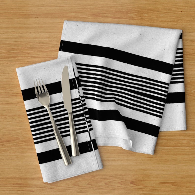 Black White Stripe Dinner Napkins Set of 2 Vintage Ticking Etsy