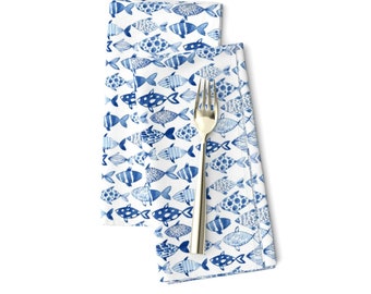 Watercolor Fish Dinner Napkins (Set of 2) - Watercolor Fish by tasiania - Under The Sea Ocean Blue Marine Swim Cloth Napkins by Spoonflower