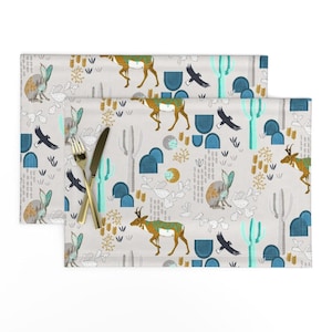 Southwestern Placemats (Set of 2) - Sonoran Sunrise by nouveau_bohemian - Folk Animals Boho Desert Cactus Cloth Placemats by Spoonflower