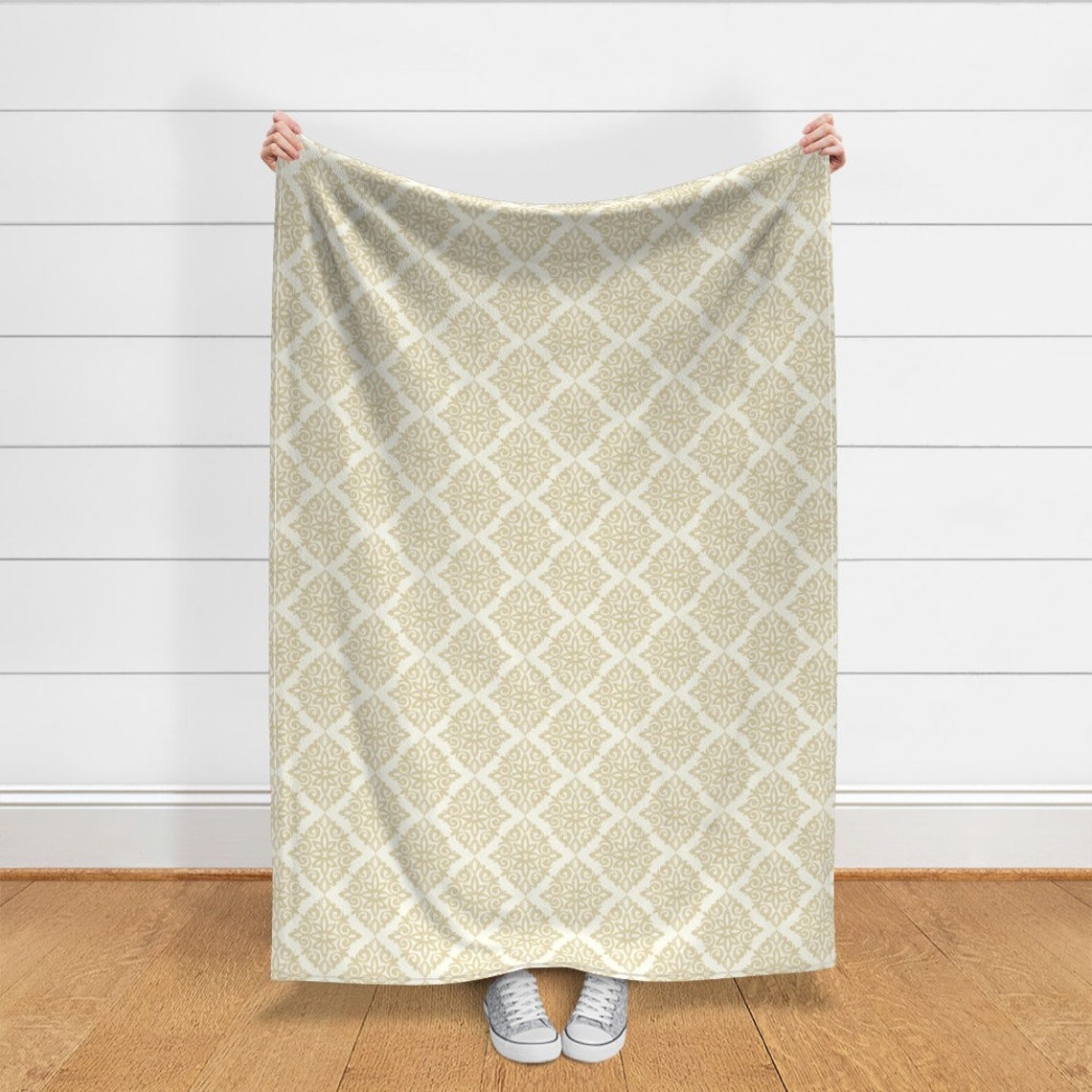 Modern Damask Throw Blanket Modern Damask In Gold And Cream Etsy