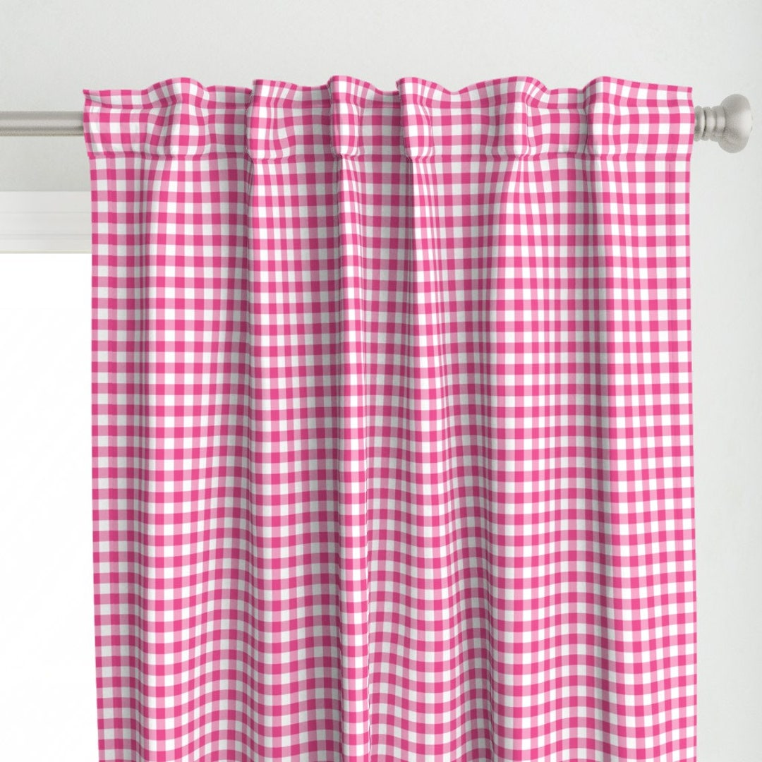 Fushia Gingham Curtain Panel Pink Gingham Halfinch by Nickwilljack Pink Plaid Classic