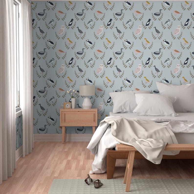 Scandinavian Birds Non-Pasted Wallpaper Scandi Gender Neutral Baby - Birds Of Scandinavia - Wreaths by popelephant Wallpaper by Spoonflower image 6
