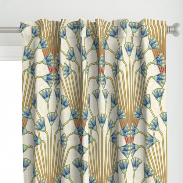 Art Deco Curtain Panel - Papyrus Flowers Light by analinea - Egyptian Flower Papyrus Neutral Gold Custom Curtain Panel by Spoonflower