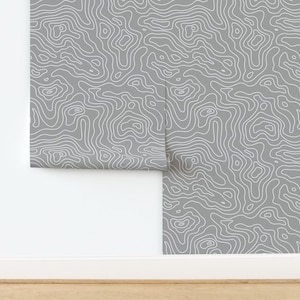 Tapeta topograficzna bez kleju Nowoczesna geometryczna iluzja optyczna Szaro-biała Prosta - mapa topograficzna autorstwa furbuddy Tapeta autorstwa Spoonflower