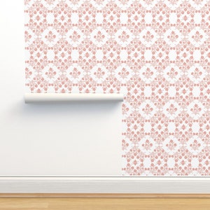 Pink Rose Non-Pasted Wallpaper - Grandmillennial by atlas_greene - Cottage Shabby Chic French Country Wallpaper Double Roll by Spoonflower