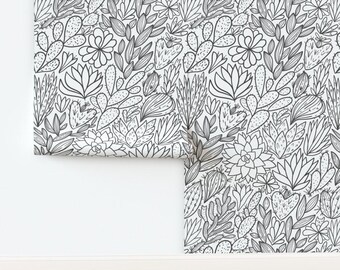 Cactus Non-Pasted Wallpaper Tropical Plants Succulents Flowers - Cactus And Succulents by kostolom3000 Wallpaper Double Roll by Spoonflower