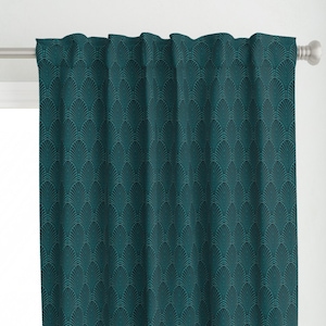 Teal Feathers Curtain Panel - Deco Pattern Teal by j9design - Art Deco Fan Pattern Blue Green Custom Curtain Panel by Spoonflower