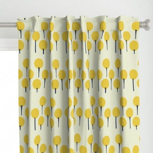 Mid Century Modern Curtain Panel - Yellow Pop Trees by kaoru_sanchez - Scandi Style Retro Mustard Custom Curtain Panel by Spoonflower