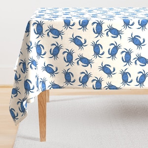 Crustacean Tablecloth - Blue Crab by littlerhodydesign - Nautical Blue Crab Ocean Sea Creature Cotton Sateen Tablecloth by Spoonflower