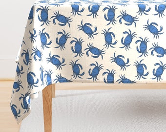 Crustacean Tablecloth - Blue Crab by littlerhodydesign - Nautical Blue Crab Ocean Sea Creature Cotton Sateen Tablecloth by Spoonflower