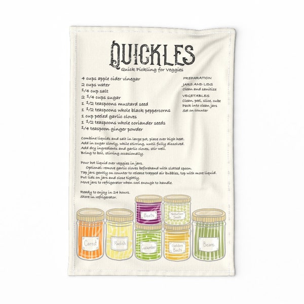 Pickle Recipe Tea Towel - Quickle by mooniocreations - Cooking Kitchen Vintage Pickling Canning Linen Cotton Canvas Tea Towel by Spoonflower