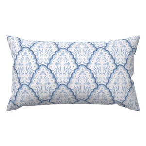 Paisley Scallop Lumbar Pillow - Scalloped Edges Paisley by danika_herrick - Blue White Scales Feminine Dainty Rectangle Accent Throw Pillow