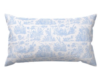 Baby Blue Toile Accent Pillow - Marseilles Toile by peacoquettedesigns - Romantic French Blue  Rectangle Lumbar Throw Pillow by Spoonflower